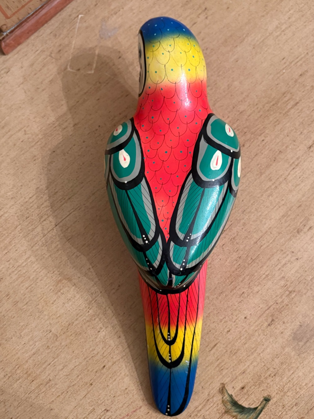 Tonala Mexico folk art hanging bird ceramic sculpture., parakeet